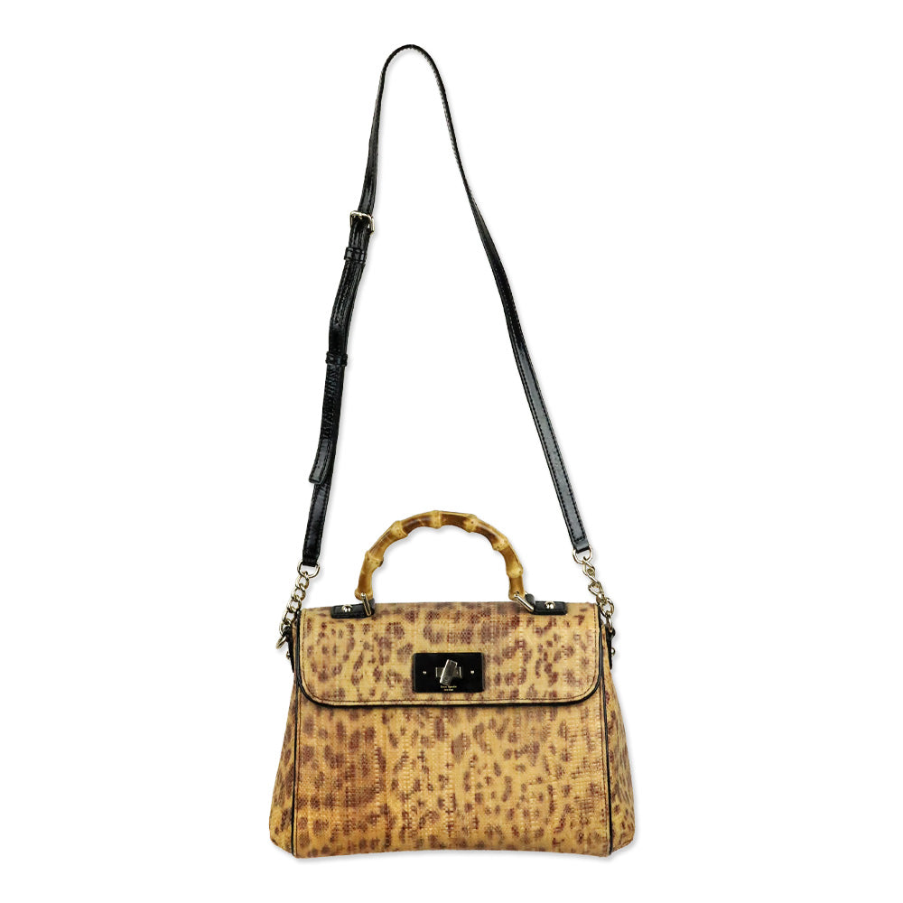 Kate Spade Leopard Print Raffia Tiki Little Nadine Bag