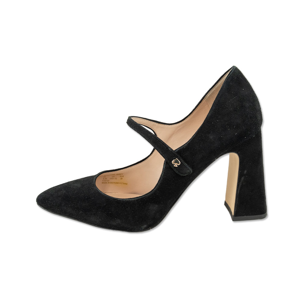 Kate Spade Marcy Black Suede Mary Jane Block Heel Pumps