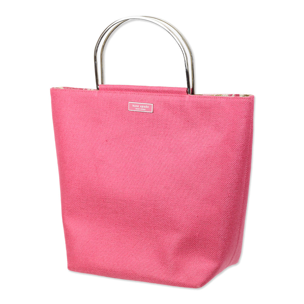 Kate Spade Pink Canvas Tote Bag with Metal Handle