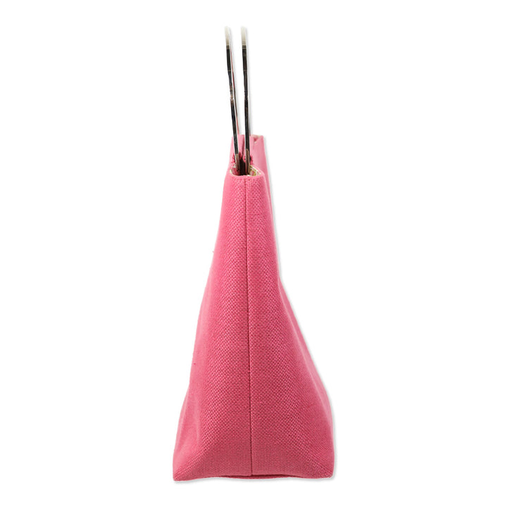 Kate Spade Pink Canvas Tote Bag with Metal Handle