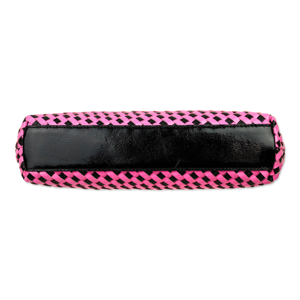 Kate Spade Pink/Black Woven Patent Leather Kiss Lock Crossbody Clutch