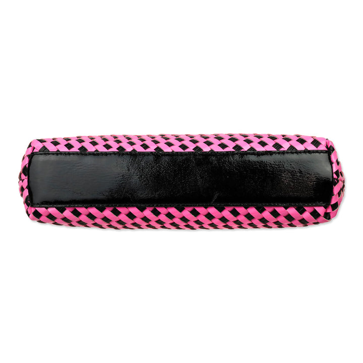 Kate Spade Pink/Black Woven Patent Leather Kiss Lock Crossbody Clutch