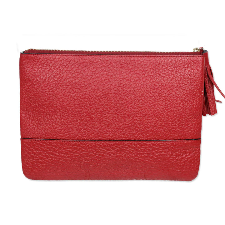 Kate Spade Red Pebble Leather Tassel Zip Pouch