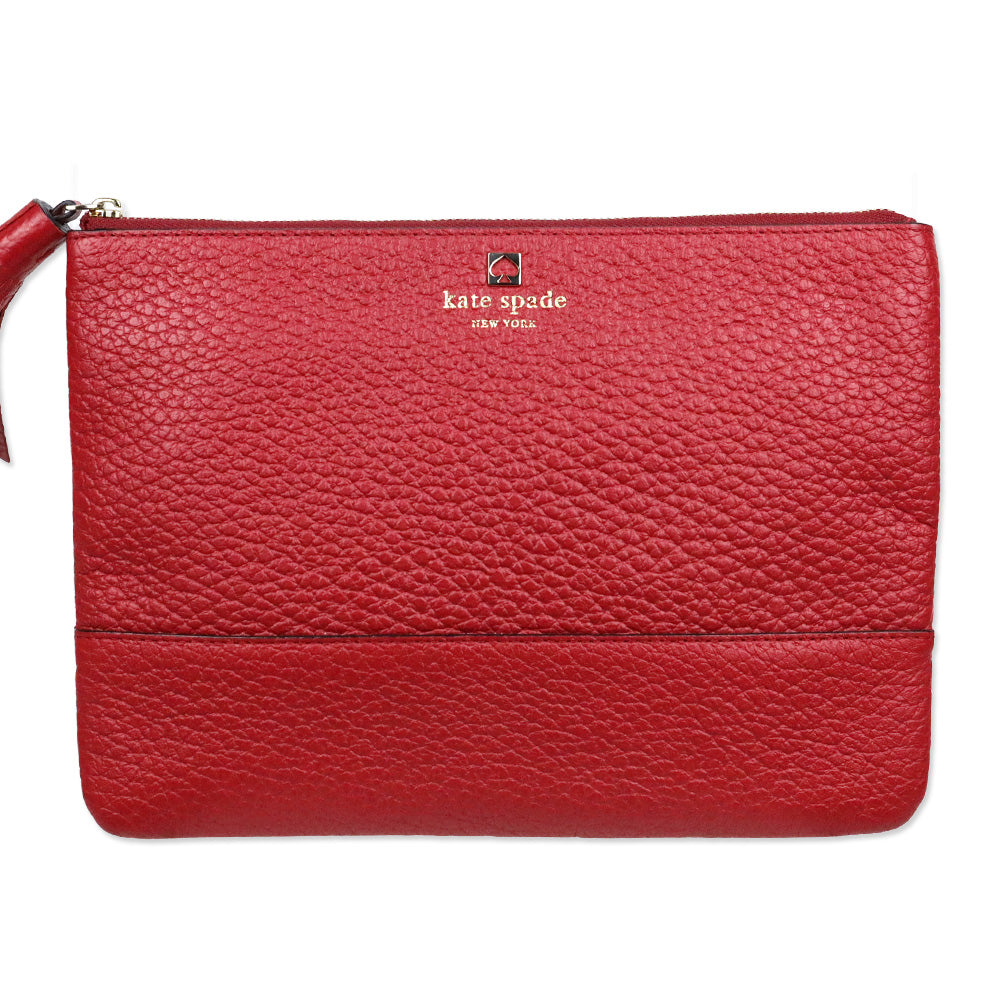 Kate Spade Red Pebble Leather Tassel Zip Pouch