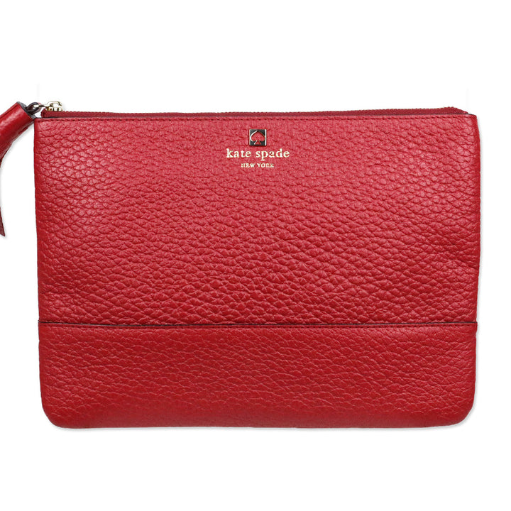 Kate Spade Red Pebble Leather Tassel Zip Pouch