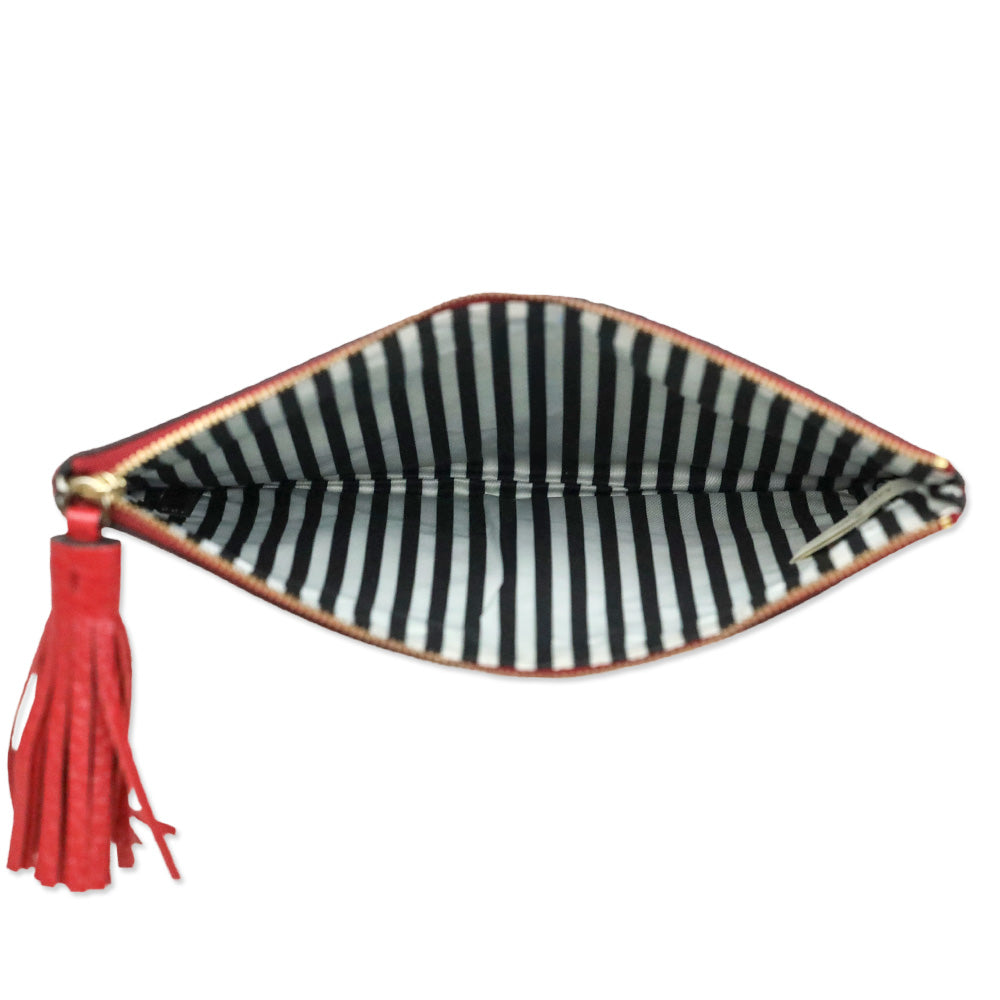 Kate Spade Red Pebble Leather Tassel Zip Pouch