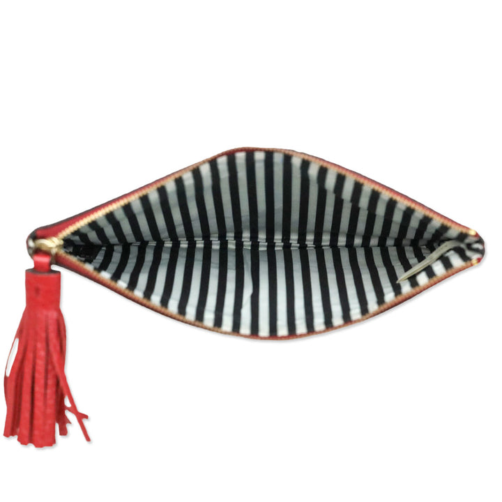 Kate Spade Red Pebble Leather Tassel Zip Pouch