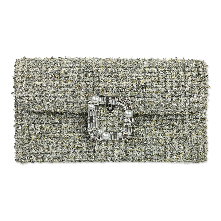 Kate Spade Silver Multi Tweed Lovitt Buckle Crossbody Wallet