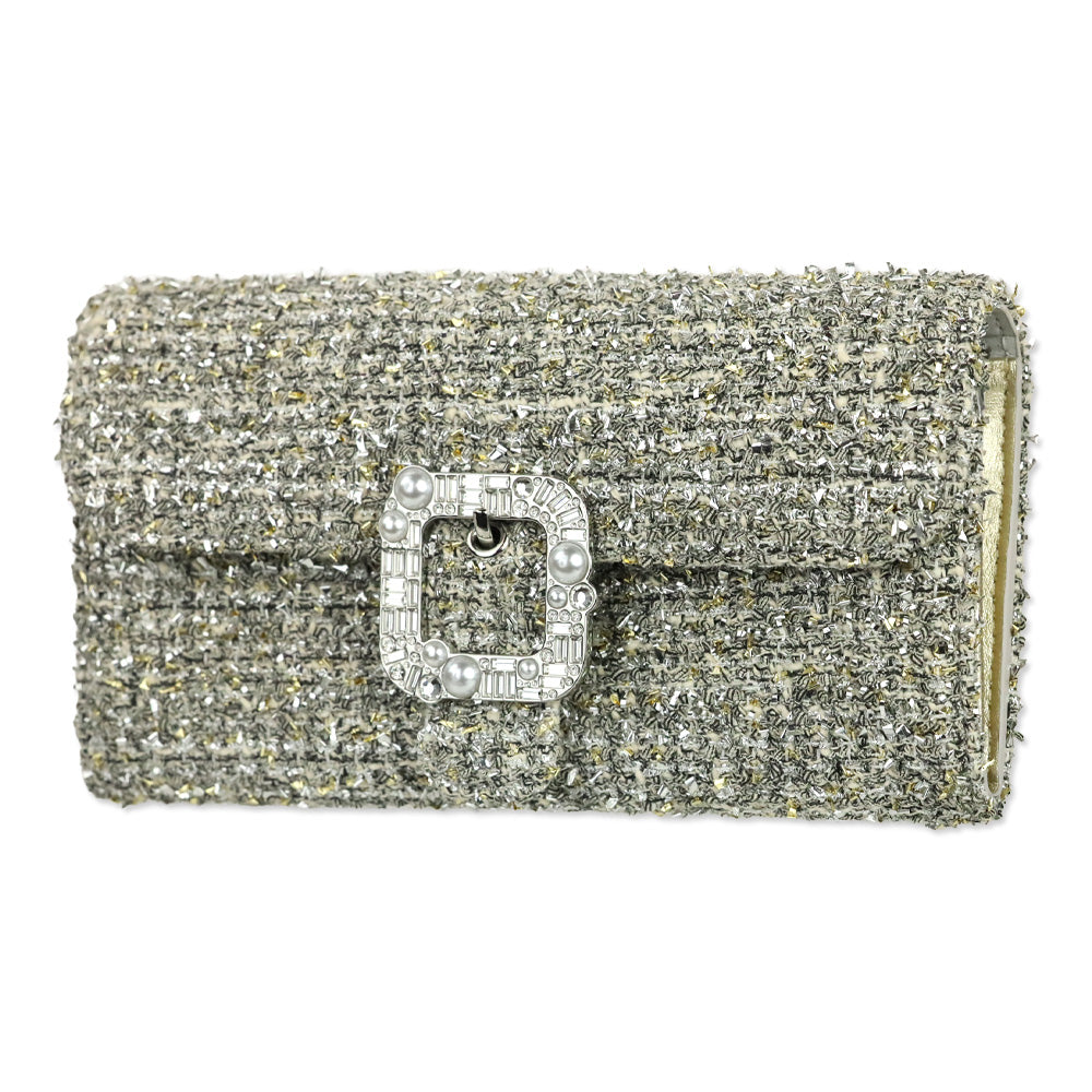 Kate Spade Silver Multi Tweed Lovitt Buckle Crossbody Wallet