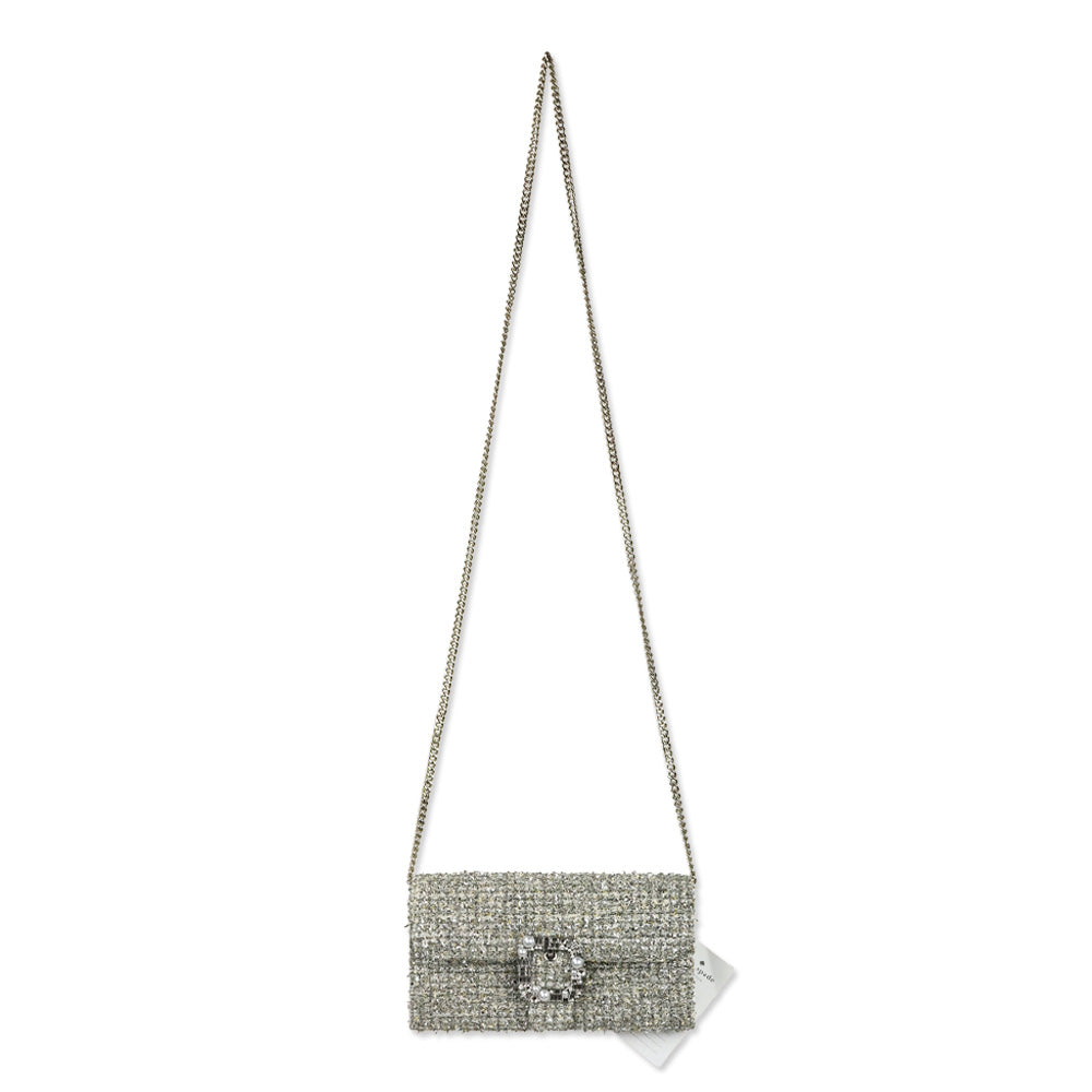 Kate Spade Silver Multi Tweed Lovitt Buckle Crossbody Wallet