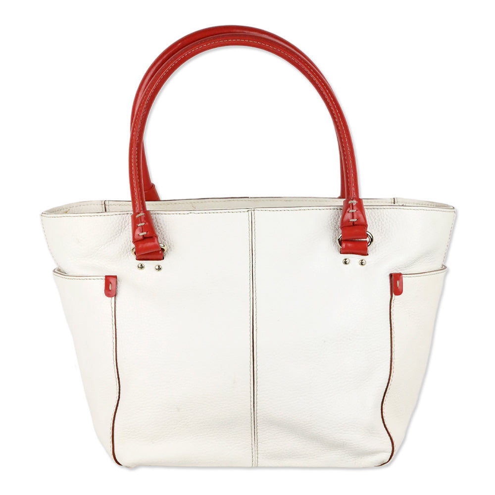 Kate Spade White Pebble Leather Red Patent Accent Shoulder Bag
