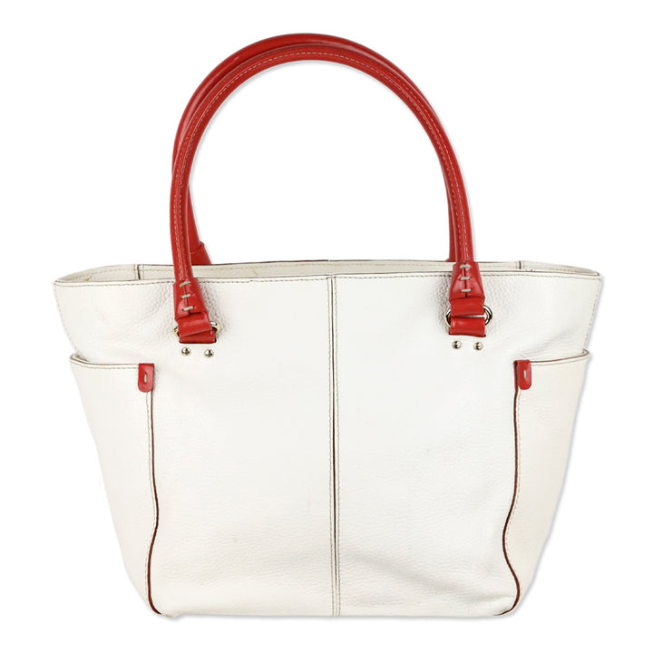 Kate Spade White Pebble Leather Red Patent Accent Shoulder Bag