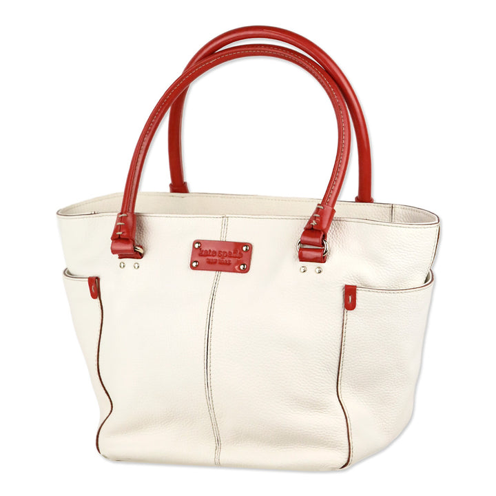 Kate Spade White Pebble Leather Red Patent Accent Shoulder Bag