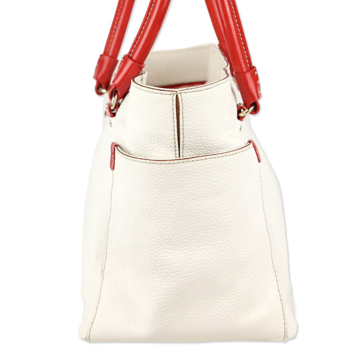 Kate Spade White Pebble Leather Red Patent Accent Shoulder Bag