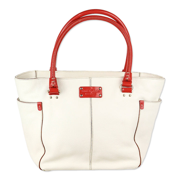 Kate Spade White Pebble Leather Red Patent Accent Shoulder Bag