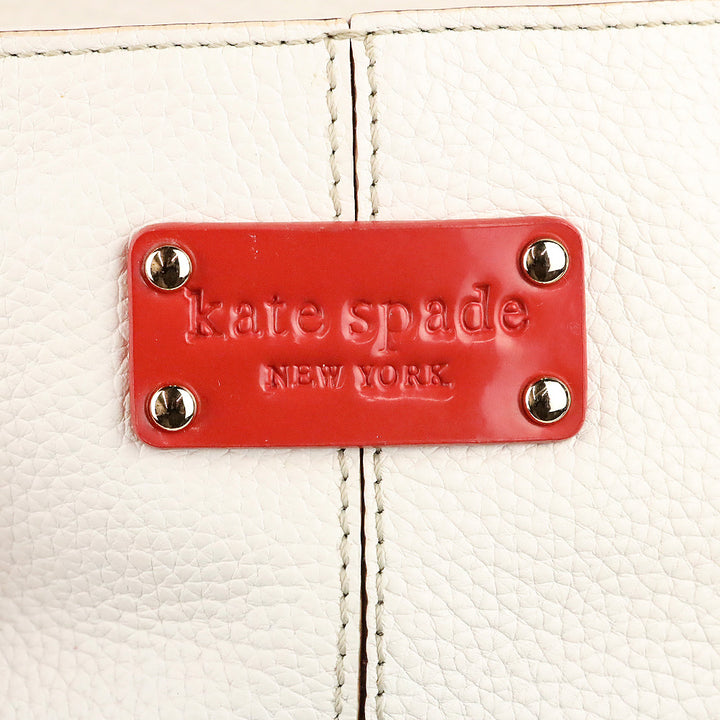 Kate Spade White Pebble Leather Red Patent Accent Shoulder Bag