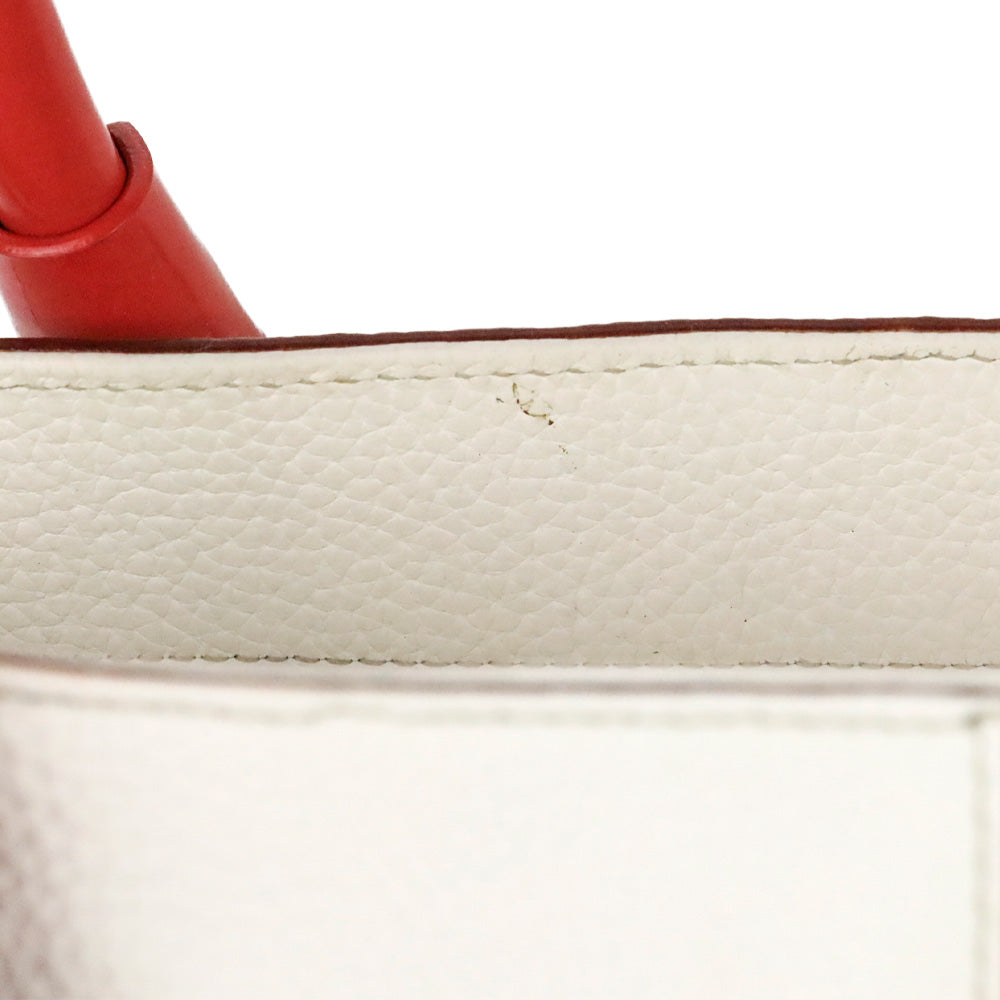 Kate Spade White Pebble Leather Red Patent Accent Shoulder Bag