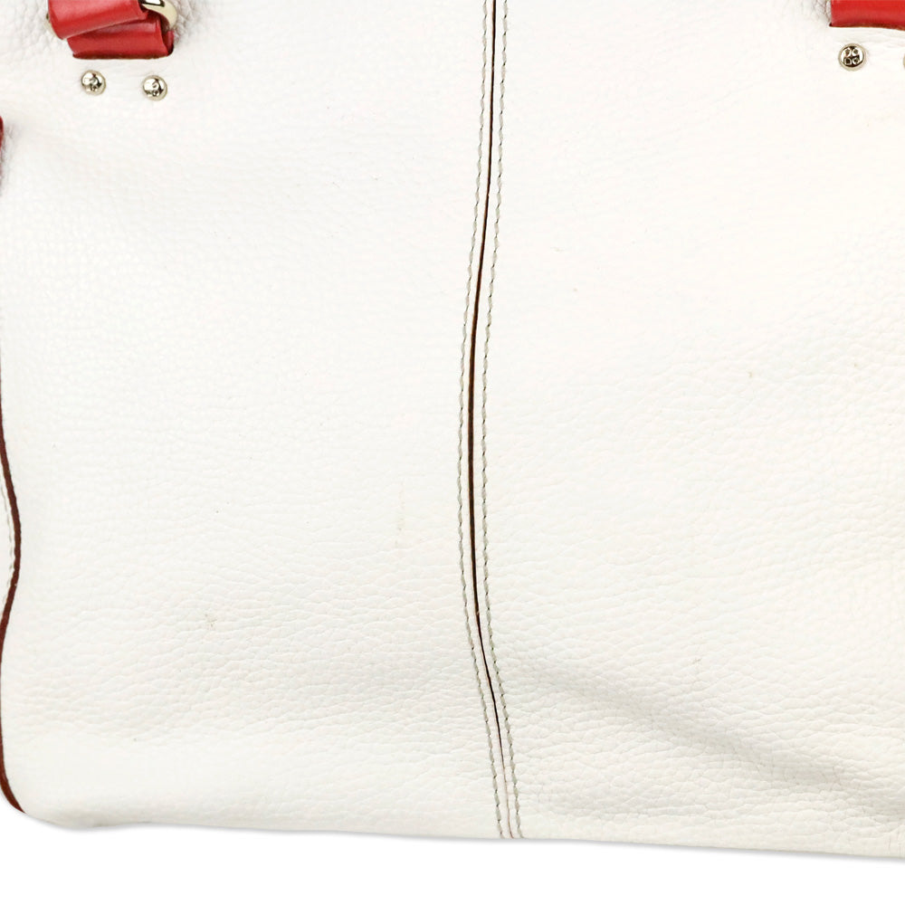 Kate Spade White Pebble Leather Red Patent Accent Shoulder Bag
