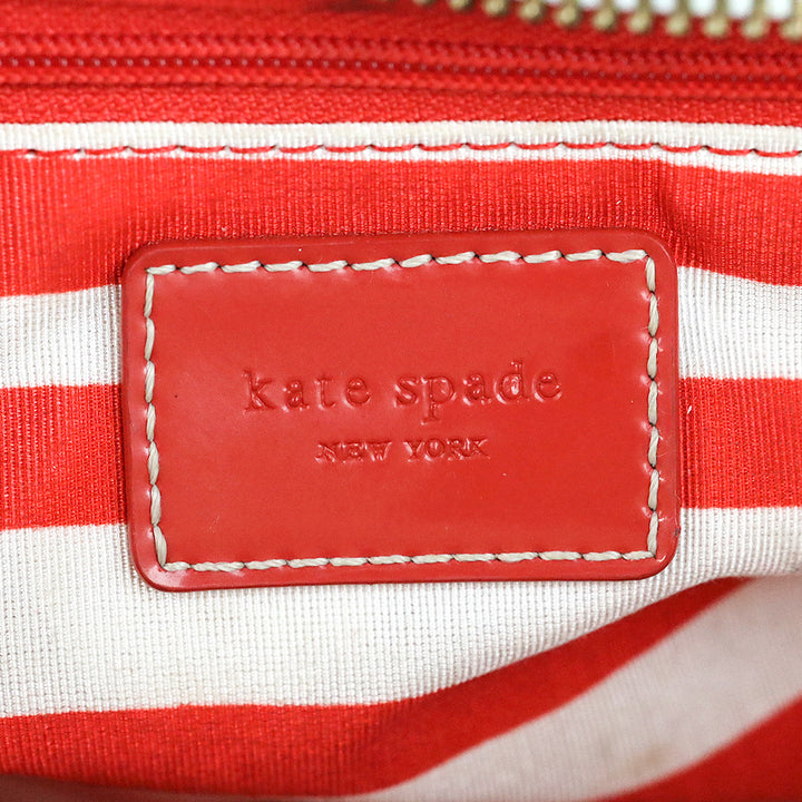Kate Spade White Pebble Leather Red Patent Accent Shoulder Bag