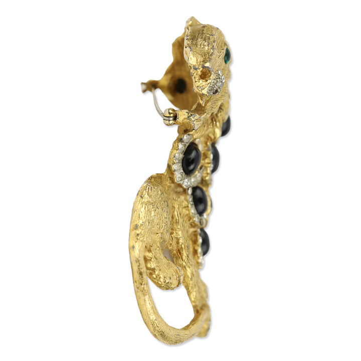 Kenneth Jay Lane Crystal Black Stone Lion Brooch Pin
