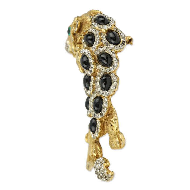 Kenneth Jay Lane Crystal Black Stone Lion Brooch Pin