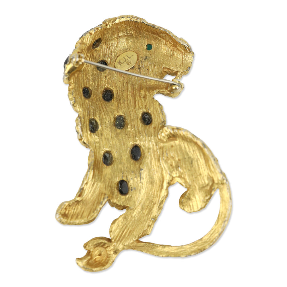 Kenneth Jay Lane Crystal Black Stone Lion Brooch Pin