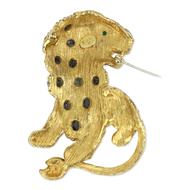 Kenneth Jay Lane Crystal Black Stone Lion Brooch Pin