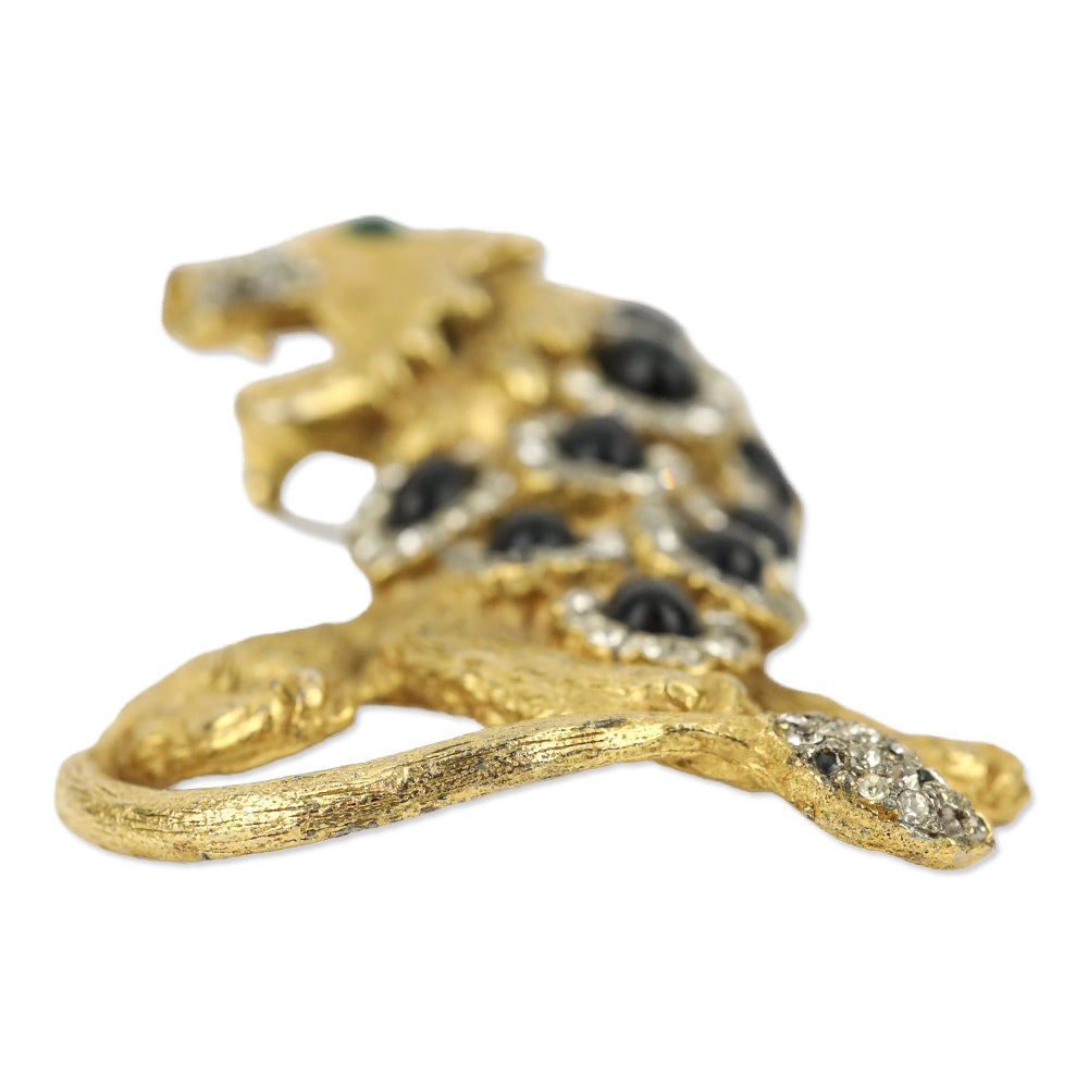 Kenneth Jay Lane Crystal Black Stone Lion Brooch Pin