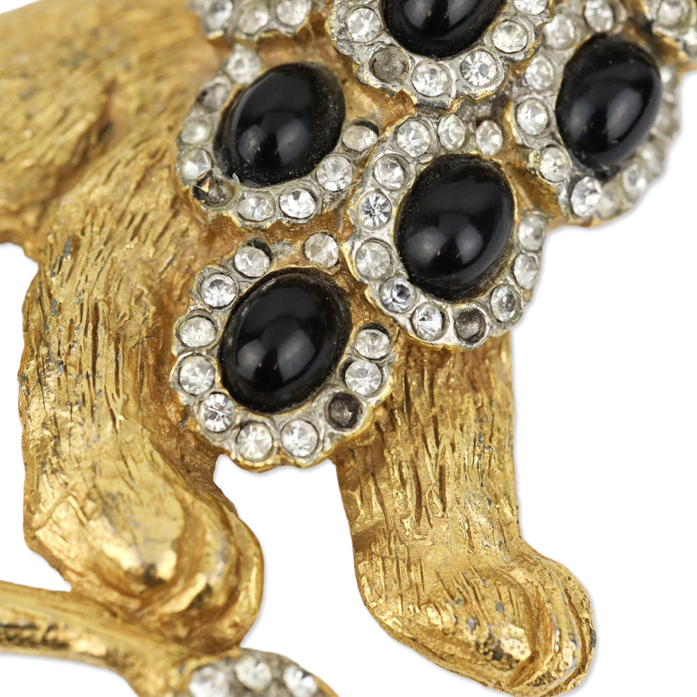 Kenneth Jay Lane Crystal Black Stone Lion Brooch Pin