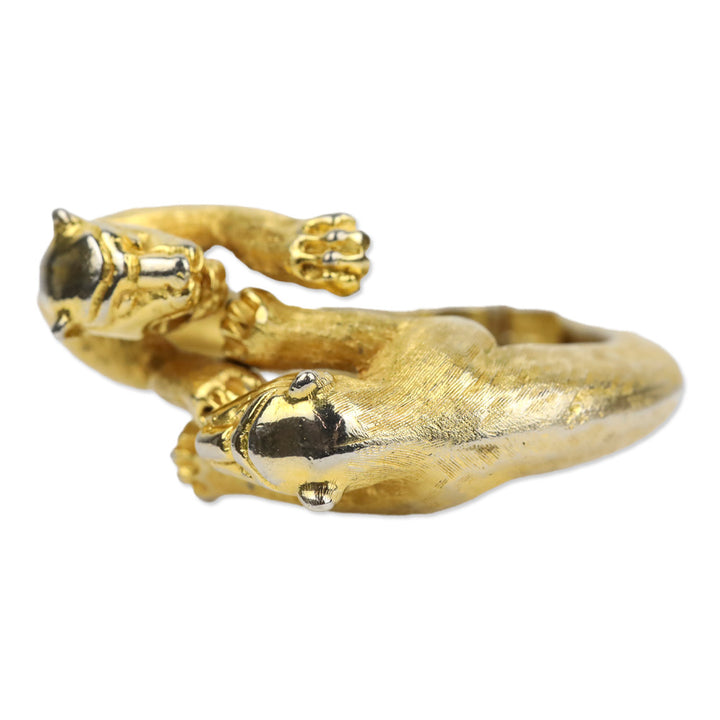Kenneth Jay Lane Double Jaguar Gold Tone Hinge Cuff