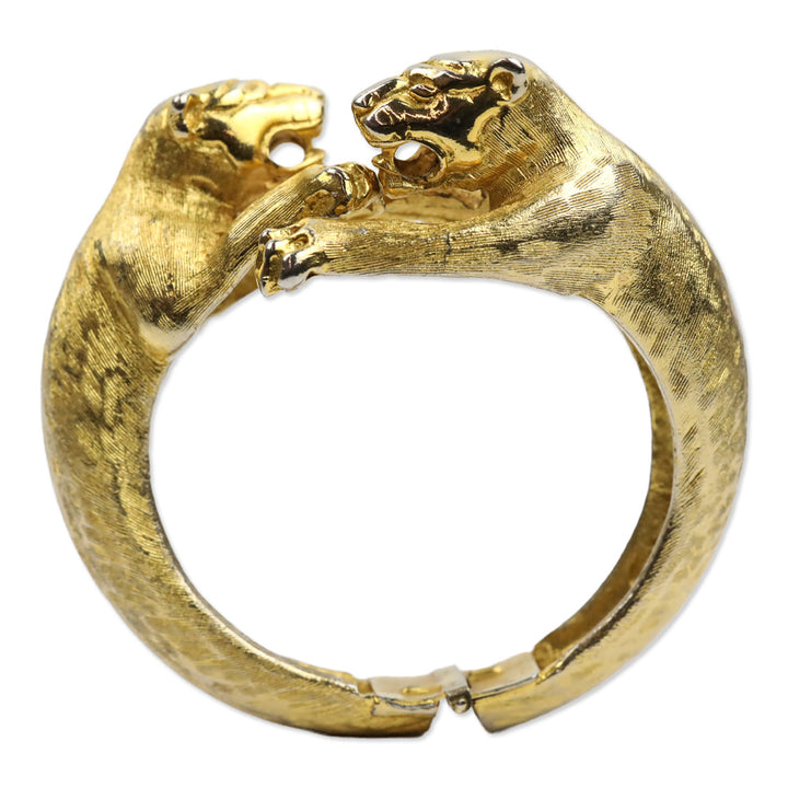 Kenneth Jay Lane Double Jaguar Gold Tone Hinge Cuff