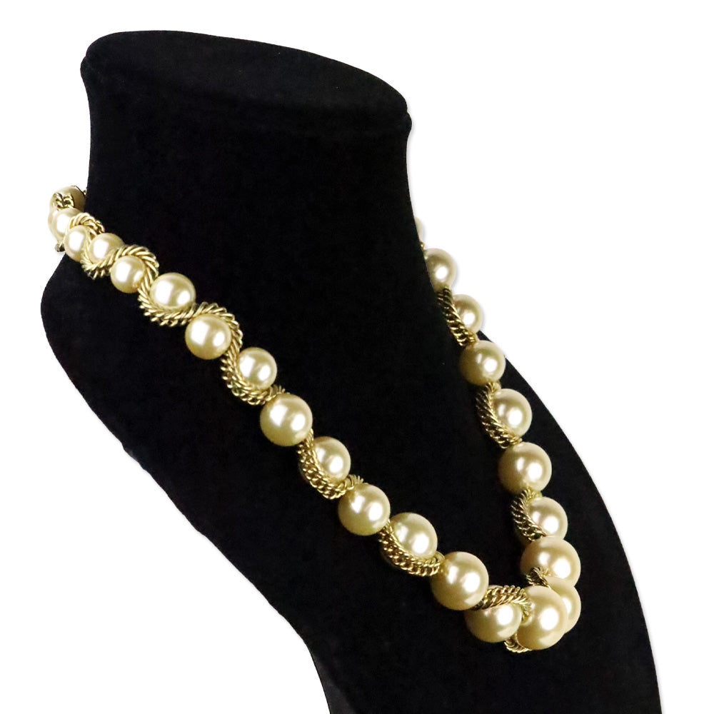 Kenneth Jay Lane Gold Twist Rope Chain Peal Beaded Necklace
