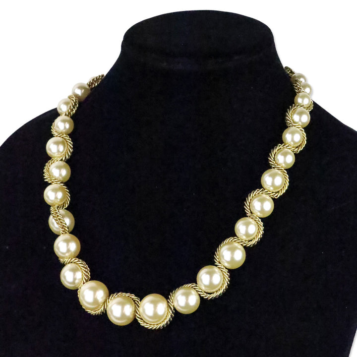 Kenneth Jay Lane Gold Twist Rope Chain Peal Beaded Necklace