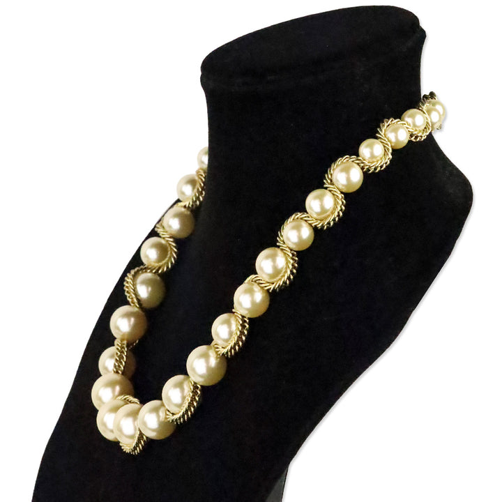 Kenneth Jay Lane Gold Twist Rope Chain Peal Beaded Necklace