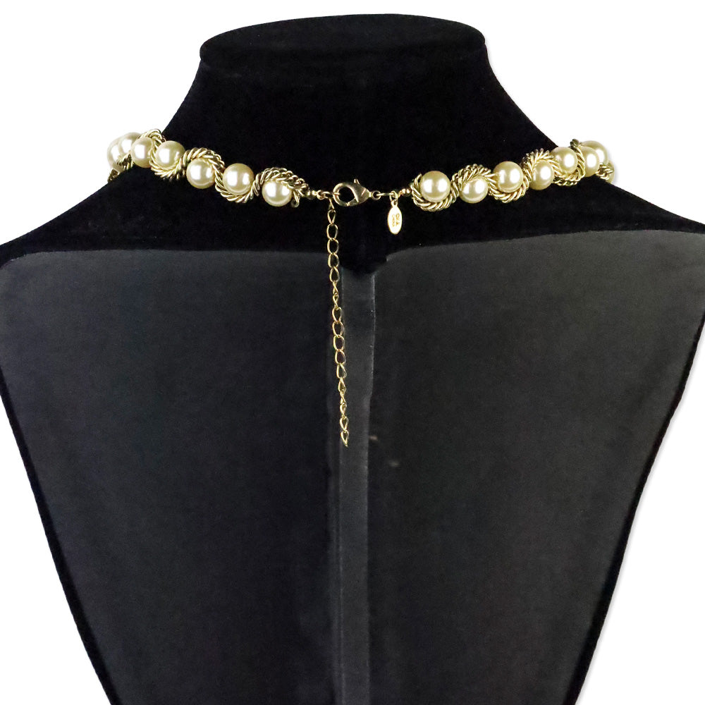 Kenneth Jay Lane Gold Twist Rope Chain Peal Beaded Necklace