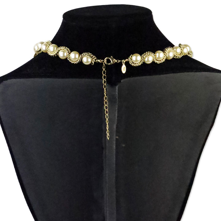 Kenneth Jay Lane Gold Twist Rope Chain Peal Beaded Necklace