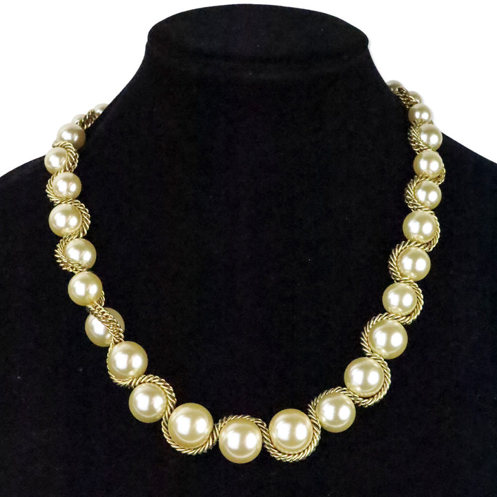Kenneth Jay Lane Gold Twist Rope Chain Peal Beaded Necklace