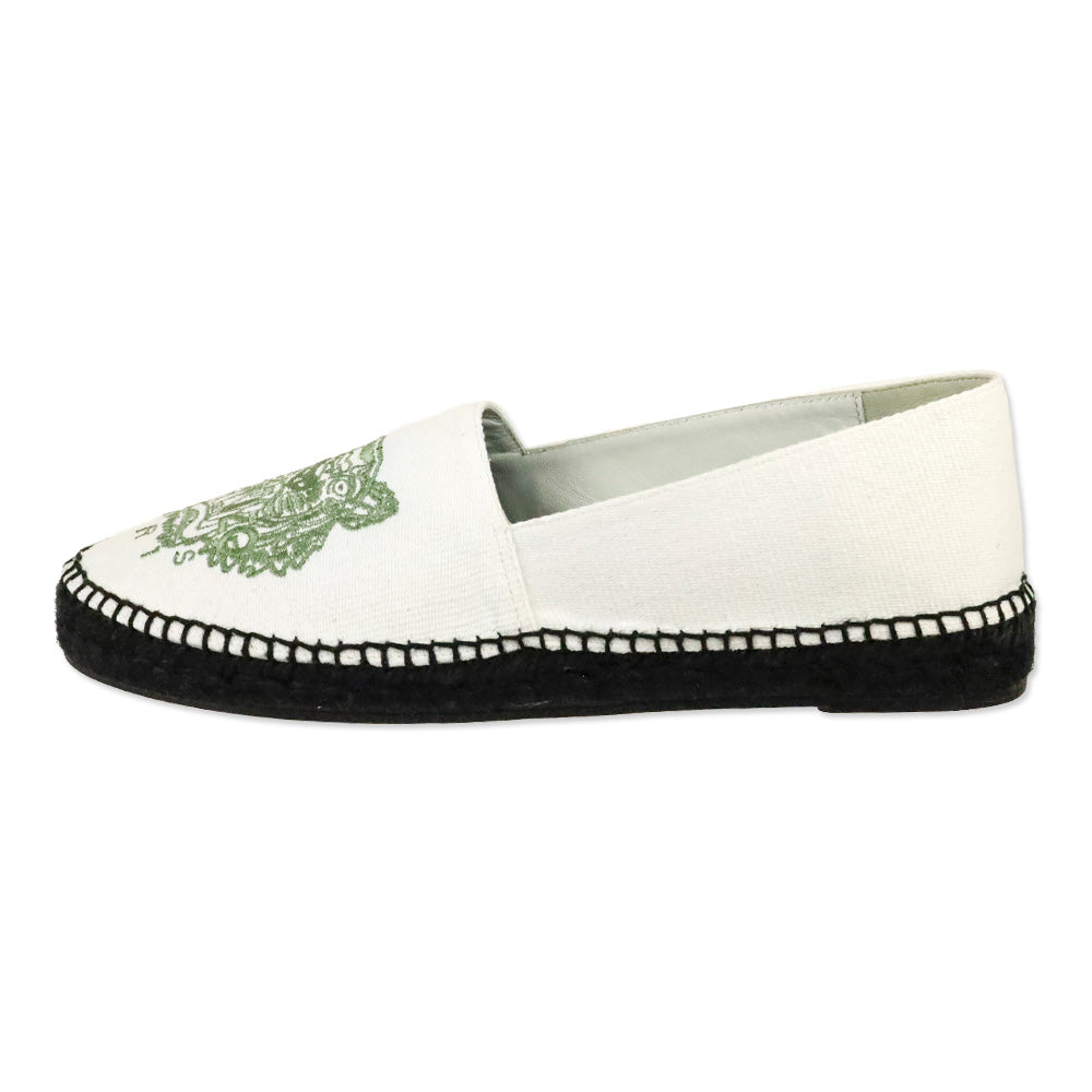 Kenzo White Canvas Green Classic Tiger Espadrilles