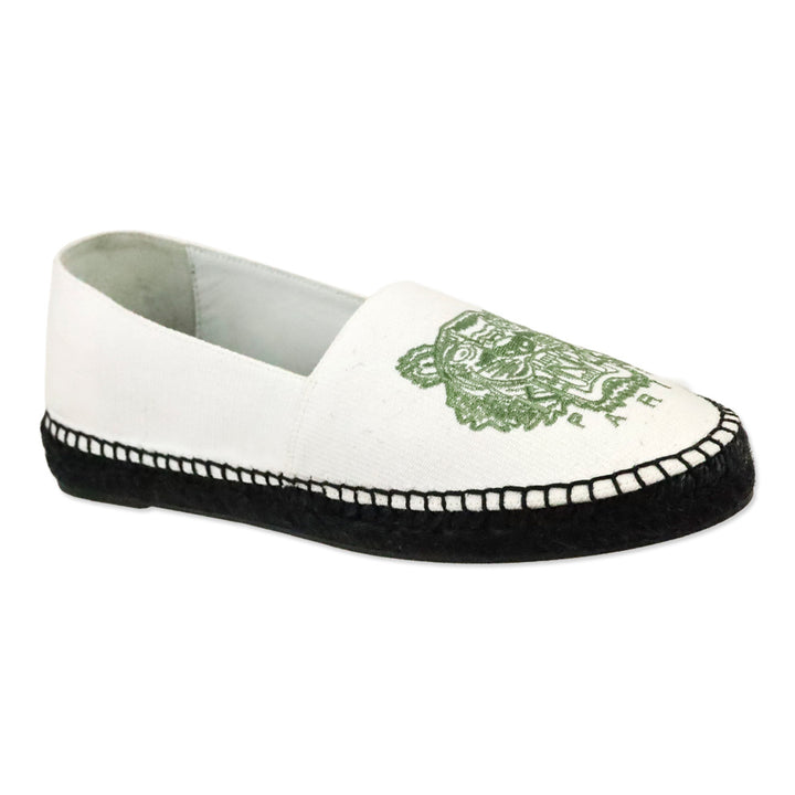 Kenzo White Canvas Green Classic Tiger Espadrilles