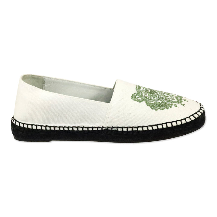 Kenzo White Canvas Green Classic Tiger Espadrilles