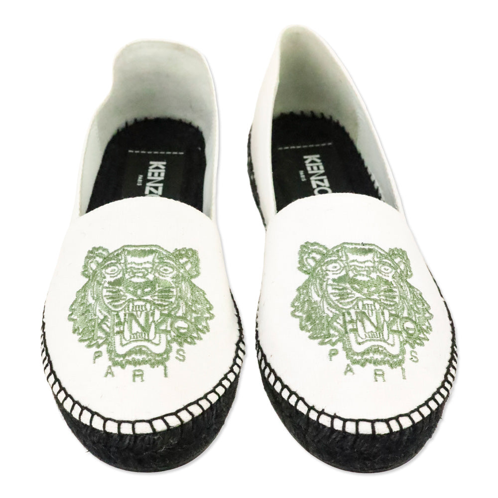Kenzo White Canvas Green Classic Tiger Espadrilles