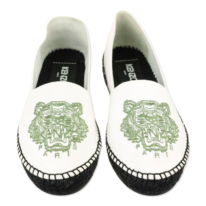 Kenzo White Canvas Green Classic Tiger Espadrilles