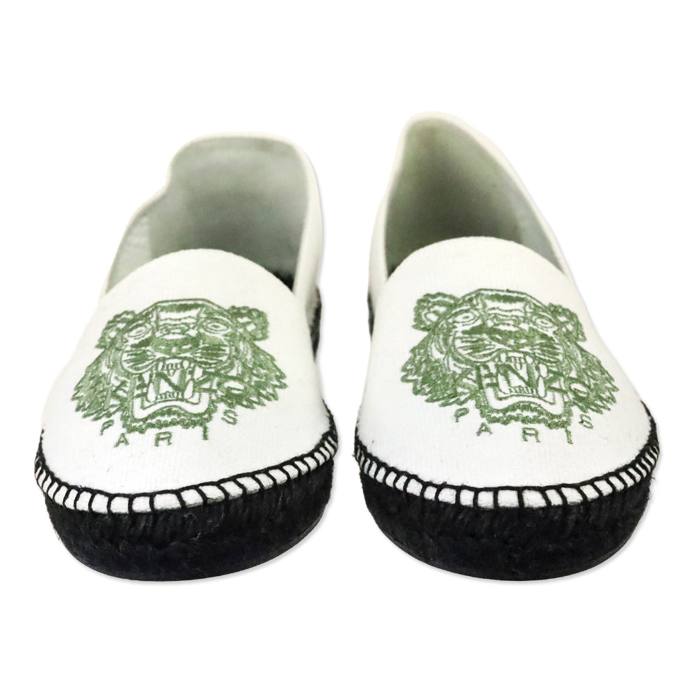 Kenzo White Canvas Green Classic Tiger Espadrilles