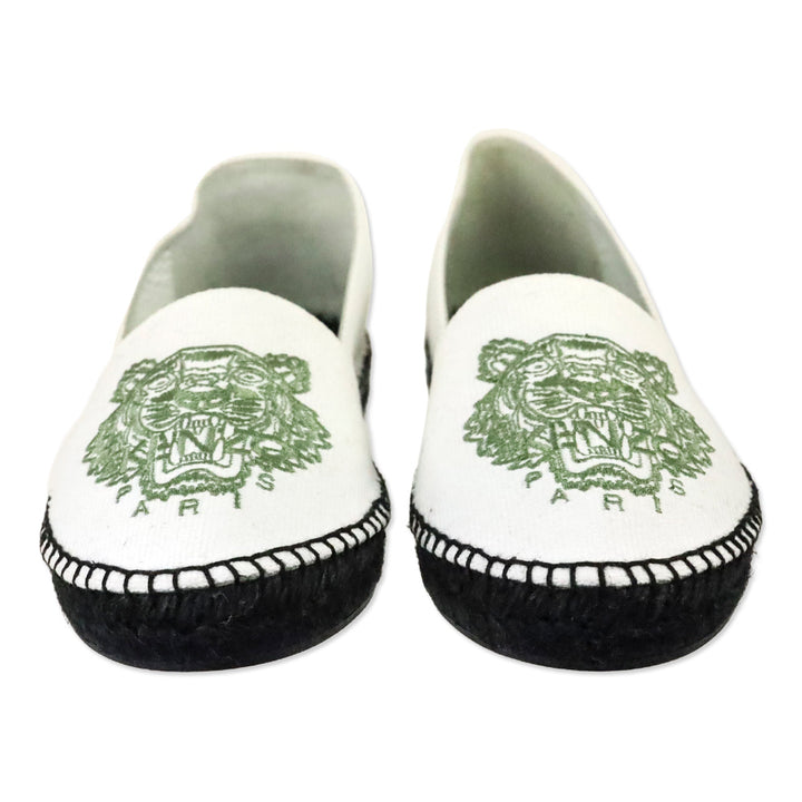 Kenzo White Canvas Green Classic Tiger Espadrilles