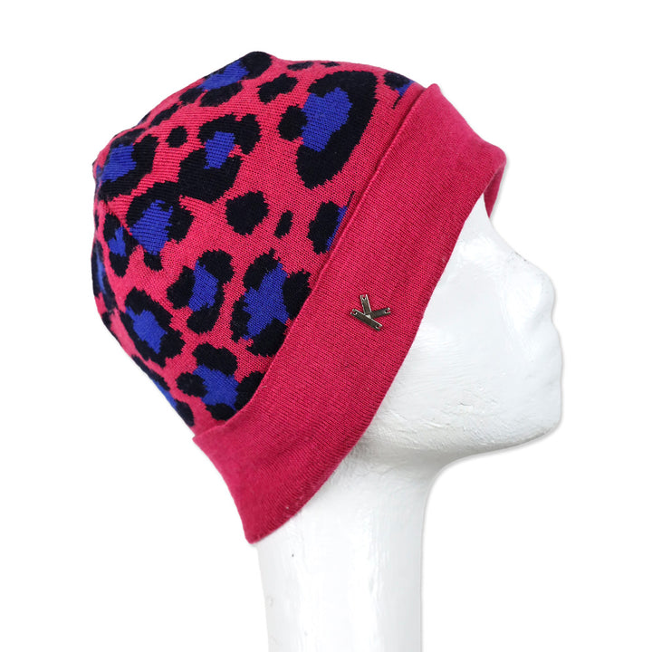 Kenzo Wool-Blend Knit Pink Leopard-Print Beanie