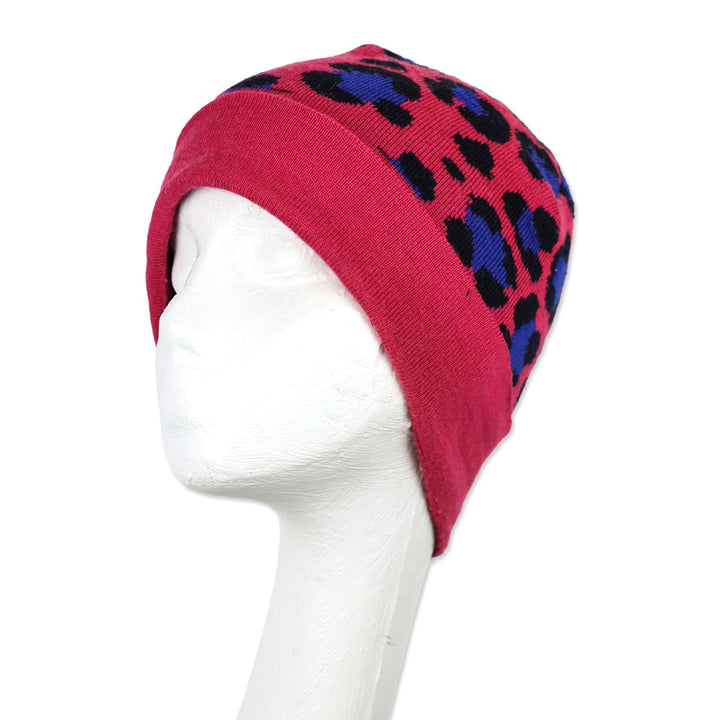 Kenzo Wool-Blend Knit Pink Leopard-Print Beanie