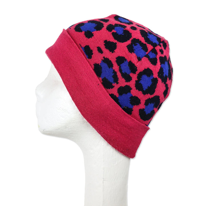 Kenzo Wool-Blend Knit Pink Leopard-Print Beanie