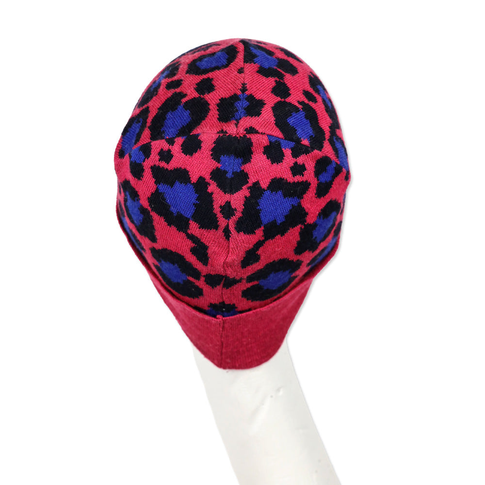 Kenzo Wool-Blend Knit Pink Leopard-Print Beanie