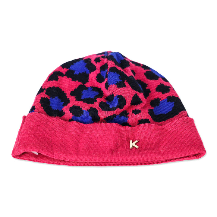 Kenzo Wool-Blend Knit Pink Leopard-Print Beanie