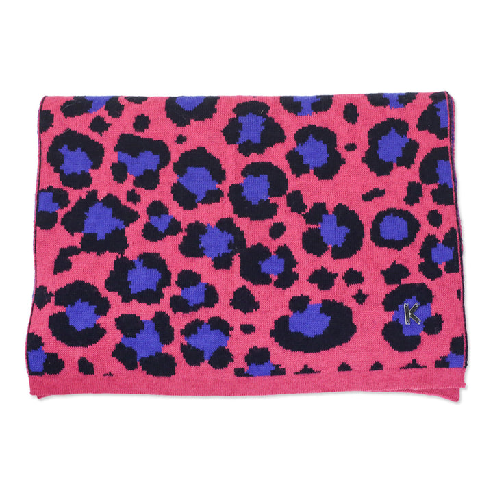 Kenzo Wool-Blend Knit Pink Leopard-Print Scarf
